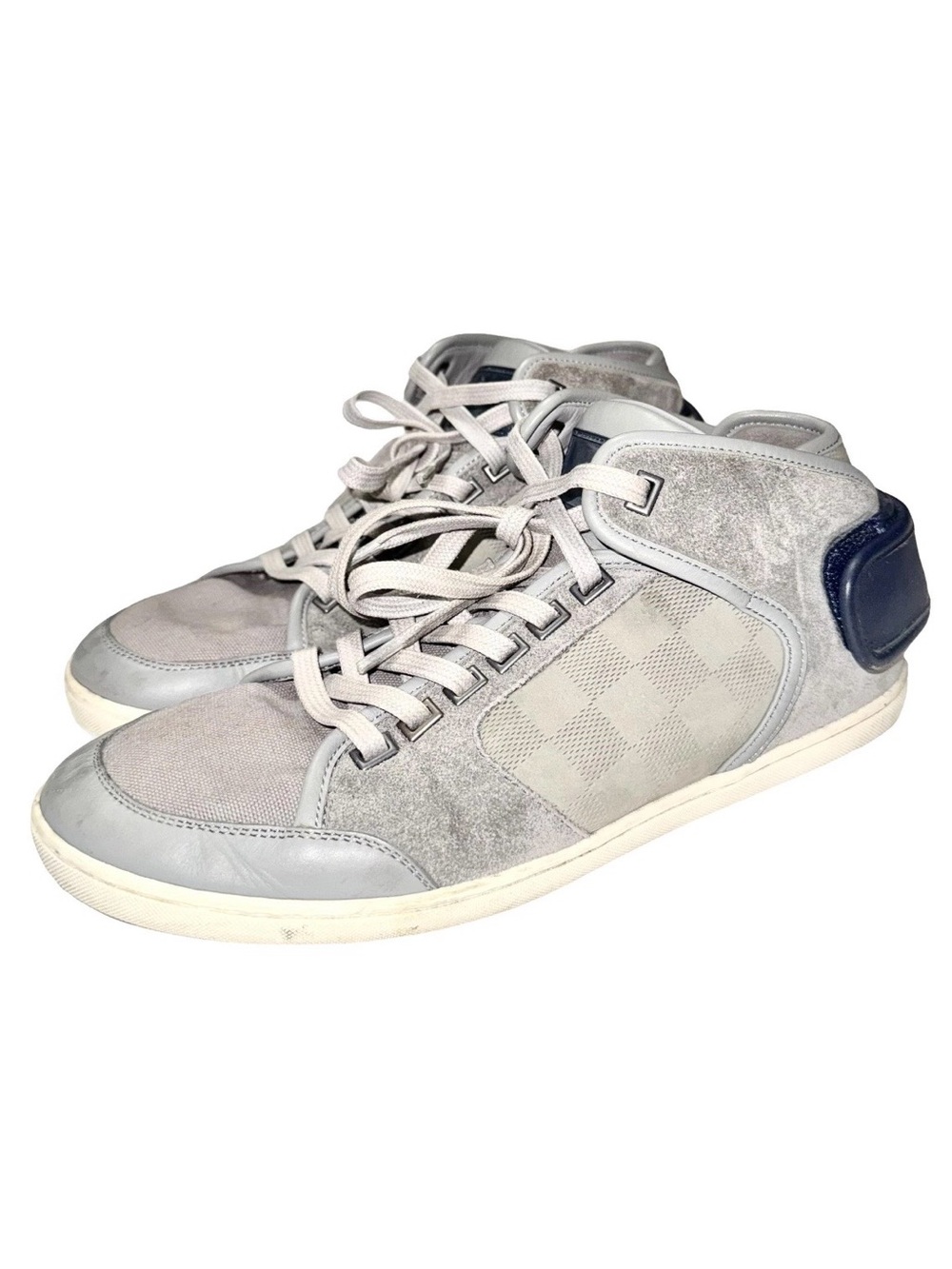 Louis Vuitton AUTHENTIC Grey Suede & Leather Damier Lace Up Sneakers sz 5